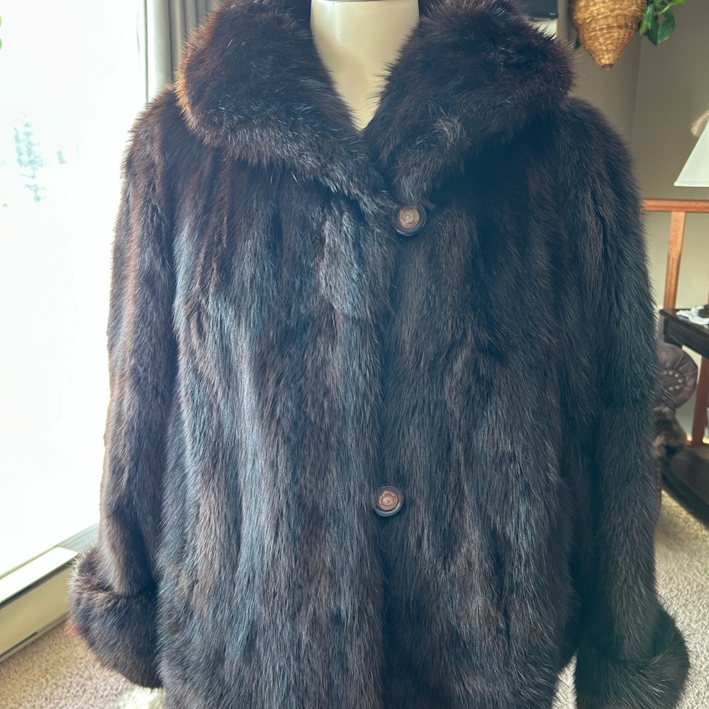 Brown beaver fur collared jacket